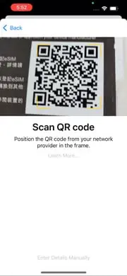 5. Scan the QR code from eSIM Voucher to register