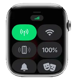 Apple Watch screen showing green cellular icon